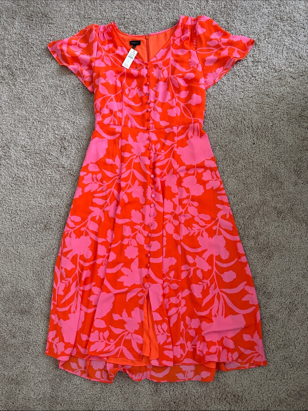 Talbots Pink and Orange Floral Button-Front Dress